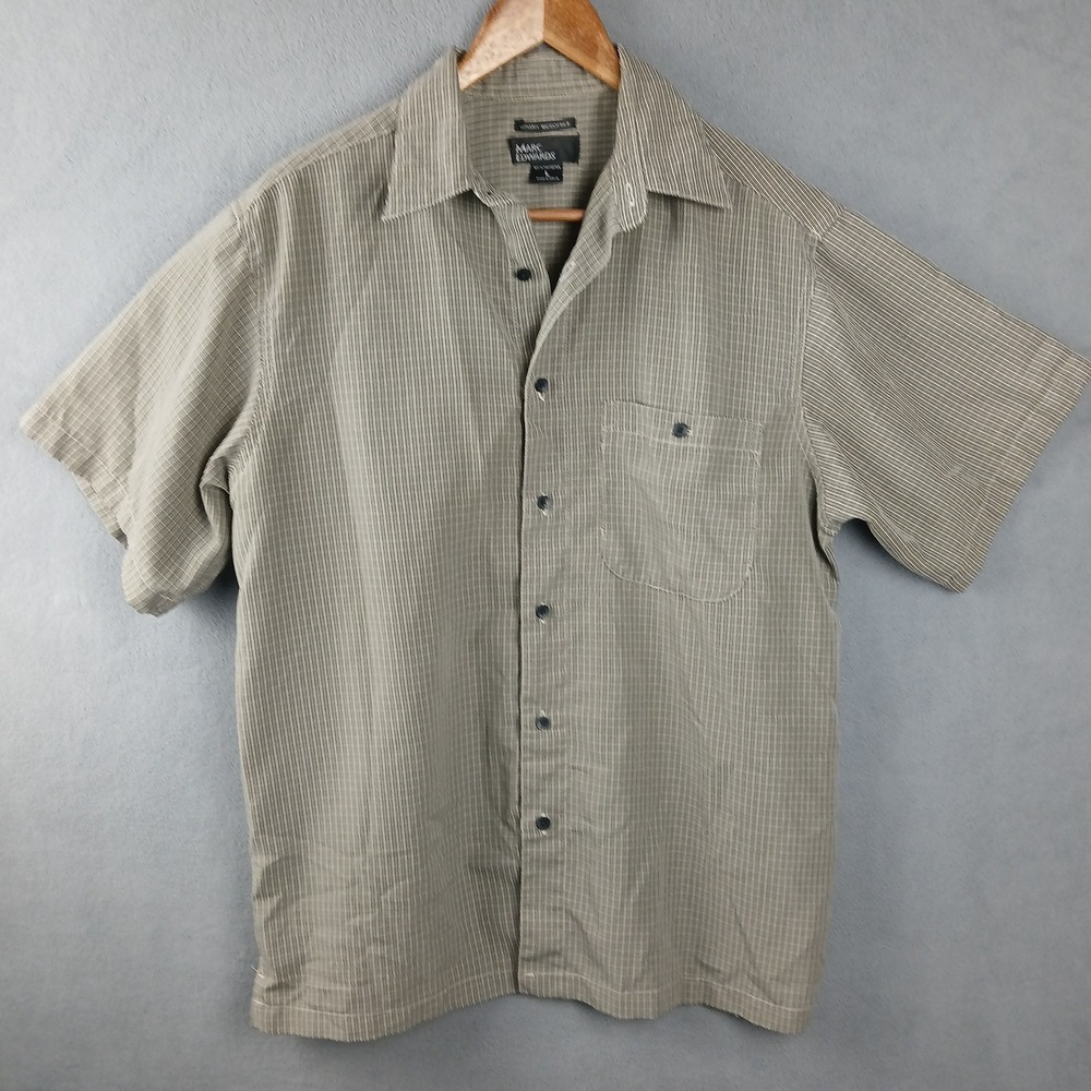 Marc Edwards Luxury Microfiber Shirt‎ Mens Large Gray Check Pleated Button Up